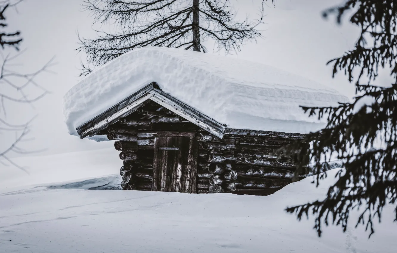 Фото обои зима, снег, природа, сугробы, домик, хижина