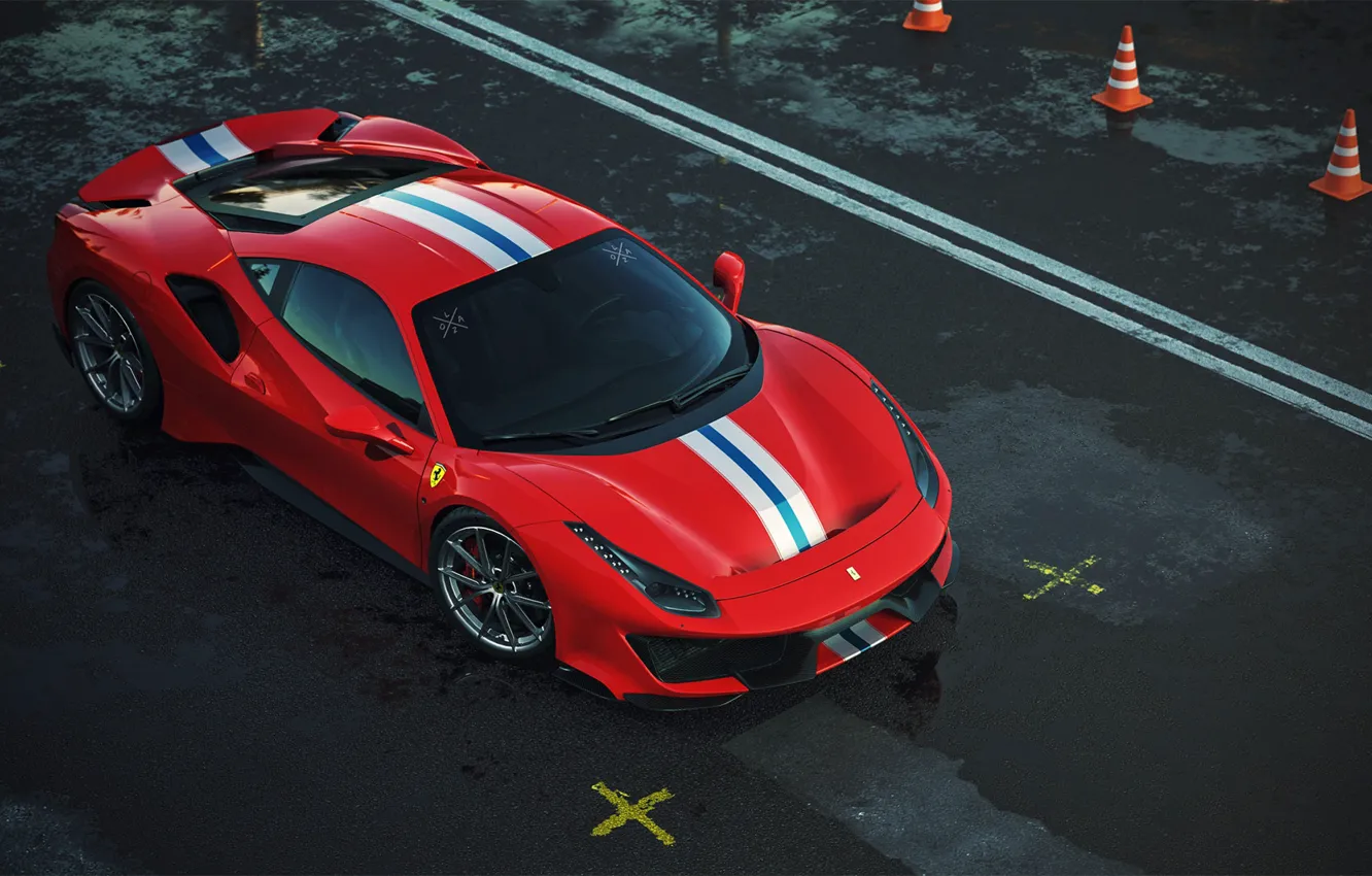 Фото обои Красный, Машина, Ferrari, Суперкар, Рендеринг, Спорткар, Vehicles, 488