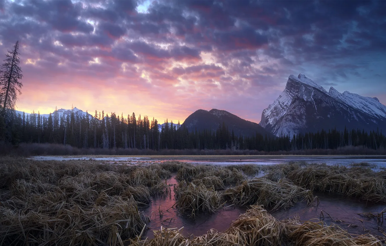 Фото обои Закат, Облака, Канада, Canada, Sunset, Cloud, Banff, Банф