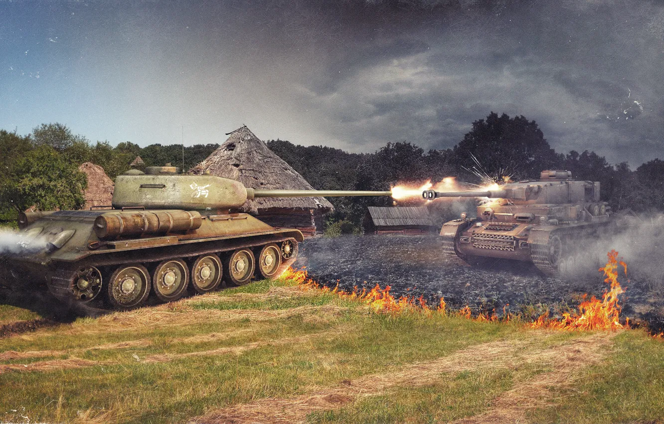 Фото обои огонь, Германия, танк, USSR, СССР, PzKpfw IV, танки, Germany