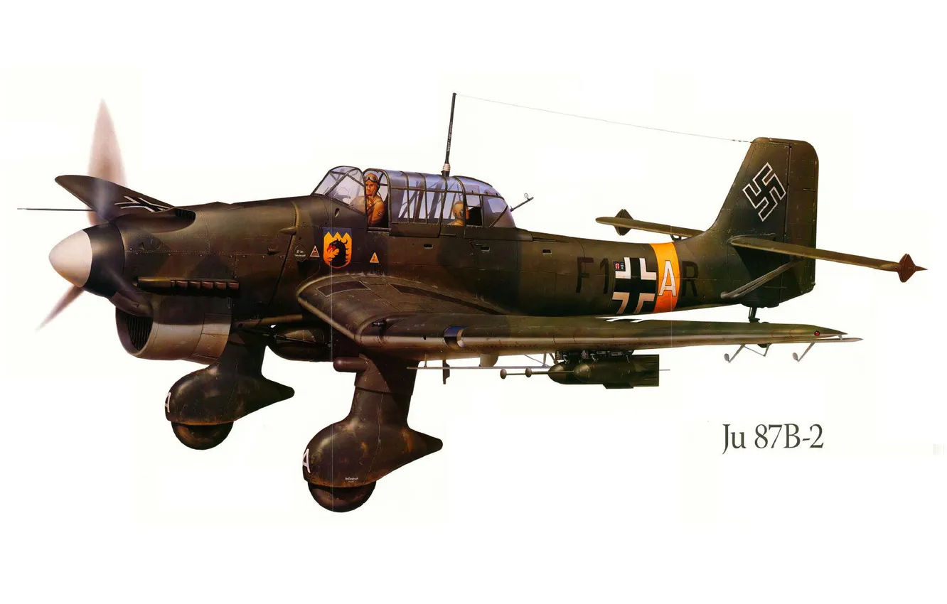 Фото обои самолет, война, рисунок, бомбардировщик, германия, Ю-87B-2