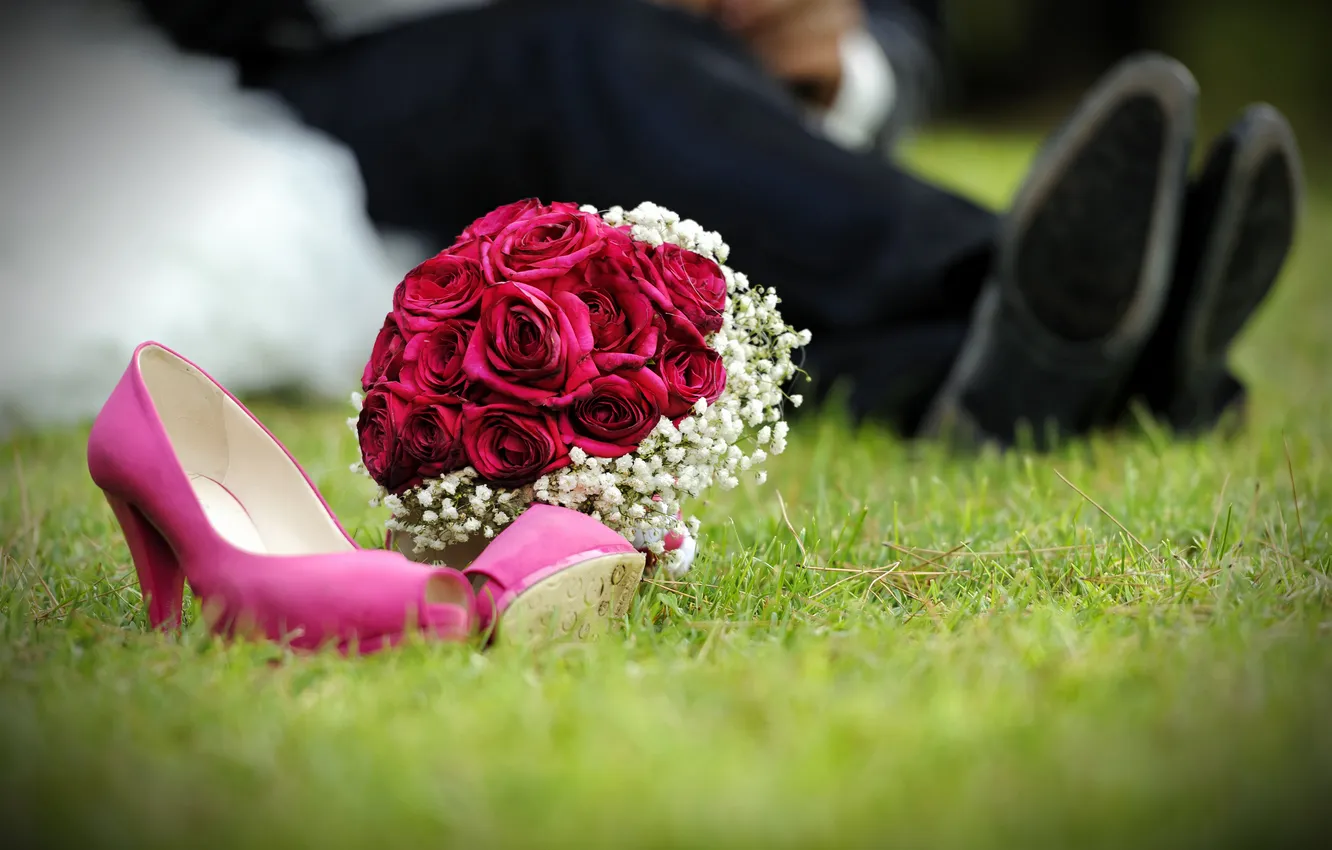 Фото обои цветы, розы, букет, свадьба