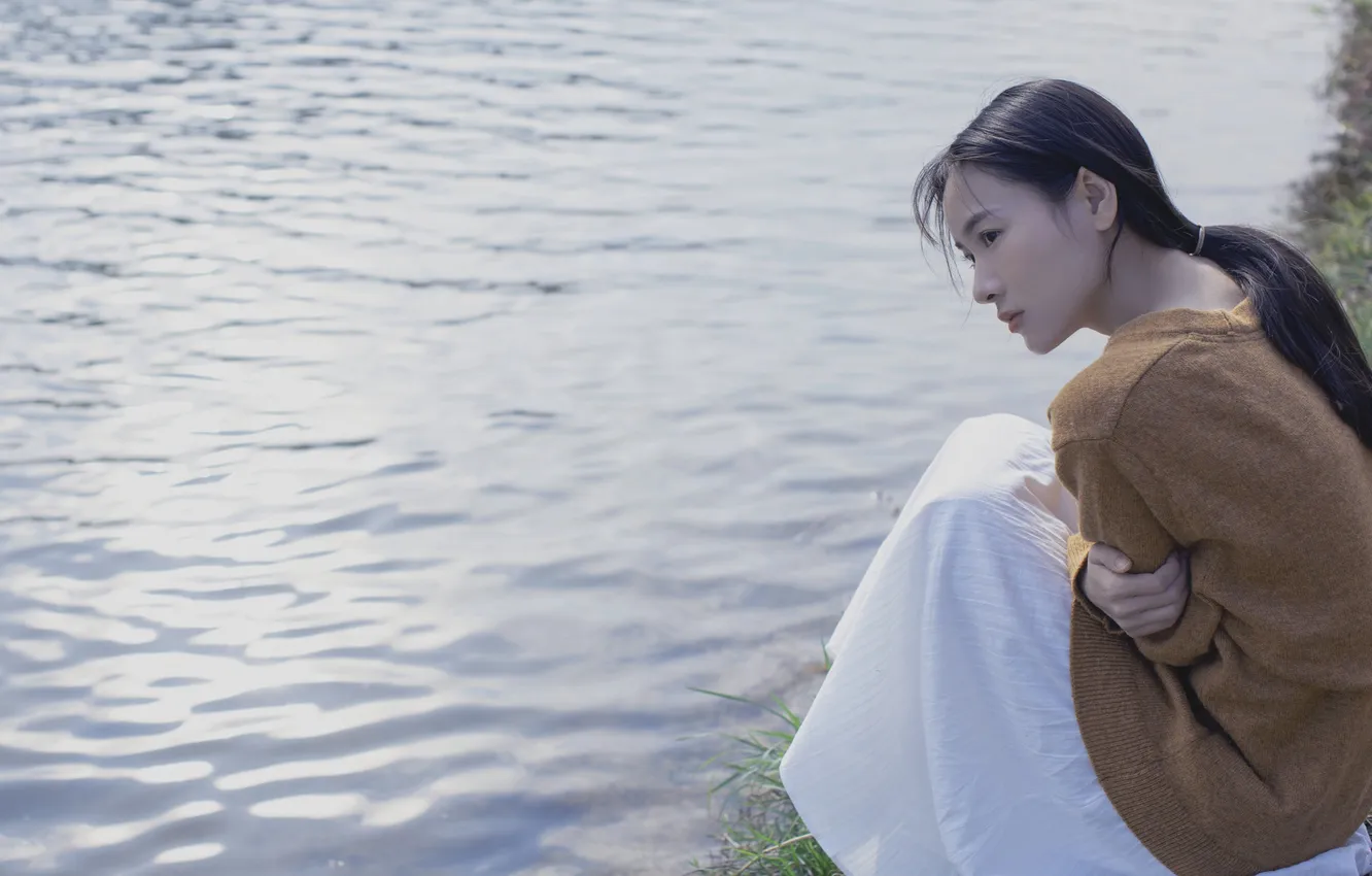 Фото обои Beautiful, Asian, Model, Water, Woman, Cute, Pretty, Sitting