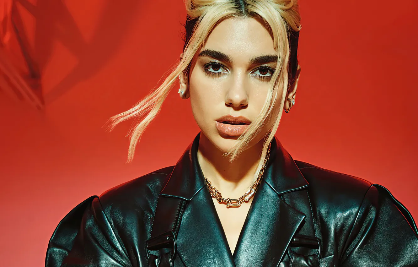 Фото обои взгляд, девушка, украшения, фон, макияж, губы, Vogue, Dua Lipa