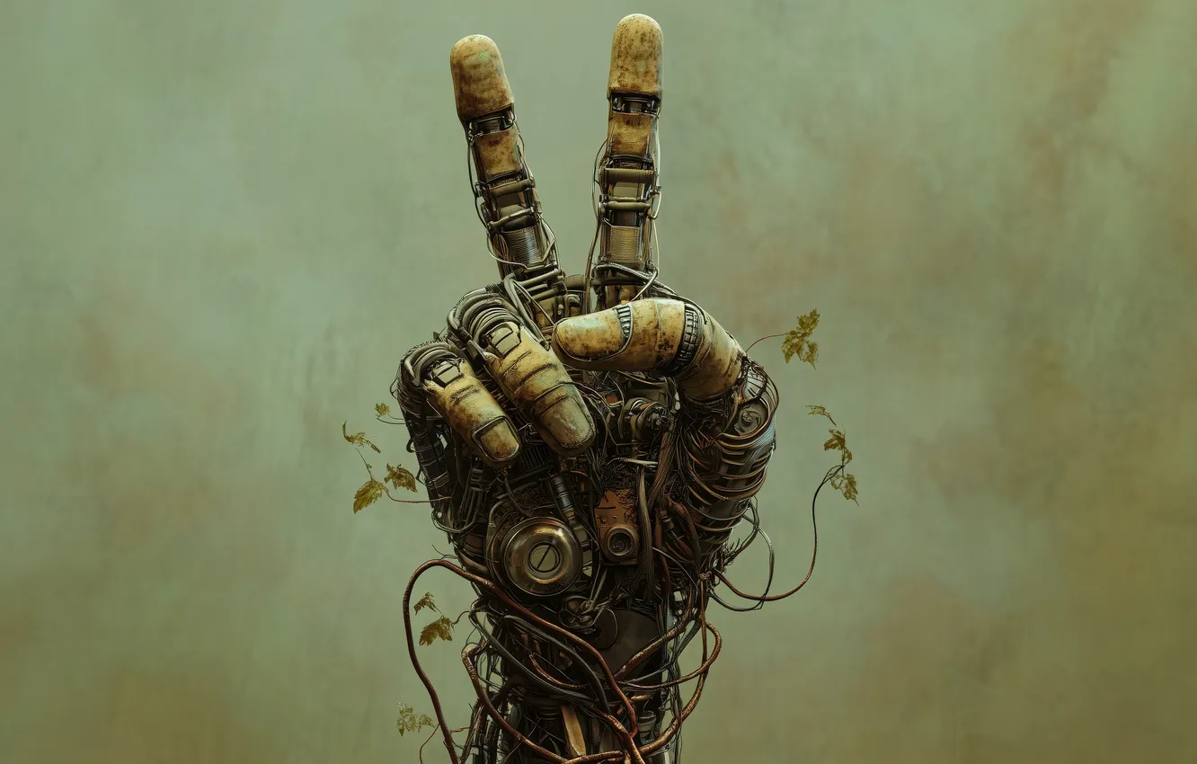 Фото обои робот, рука, растения, robot, hands, plants, fingers, illustration