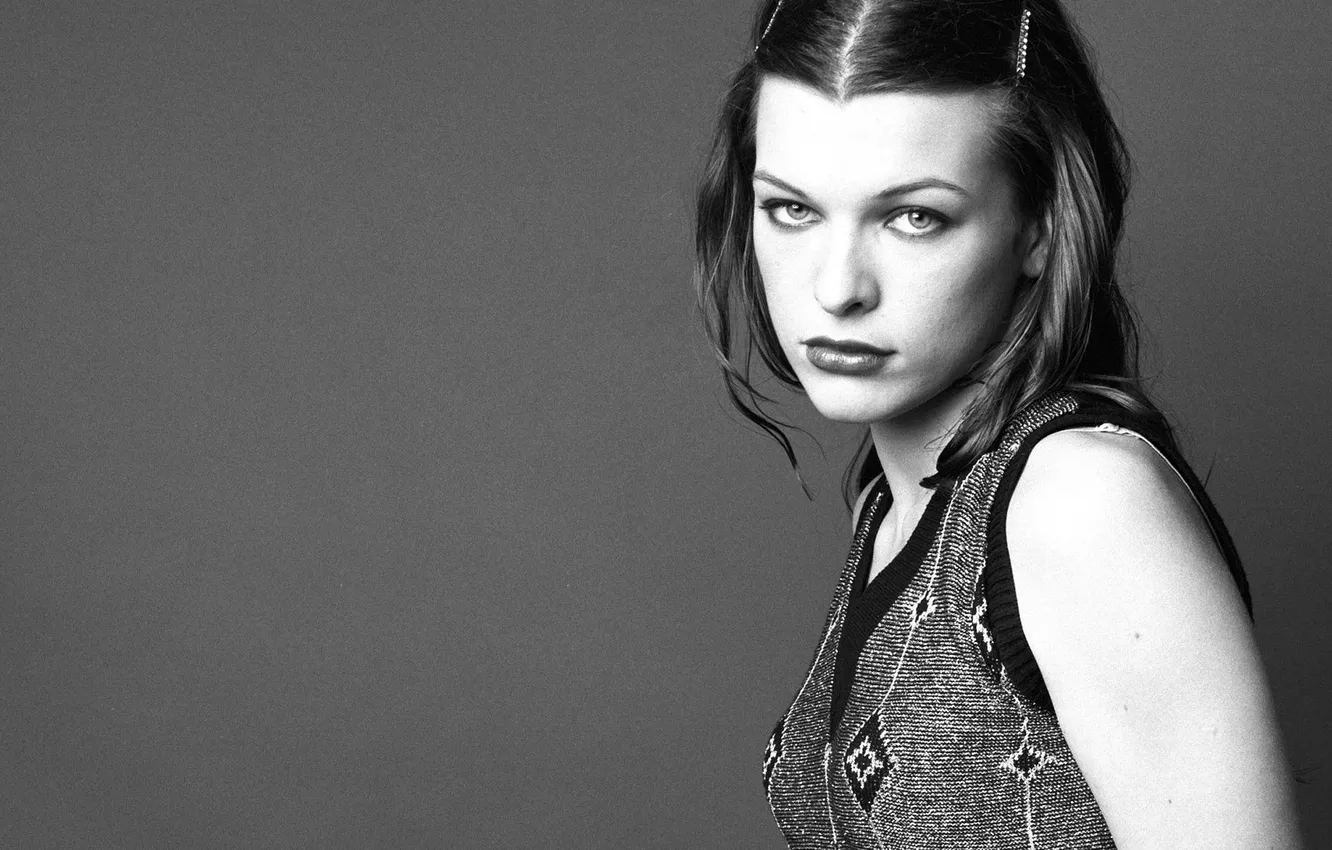 Фото обои девушка, модель, черно-белое, Милла Йовович, Milla Jovovich