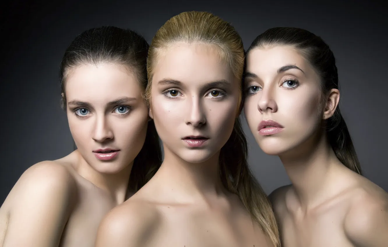 Фото обои макияж, три девушки, ретушь, Triple beauty