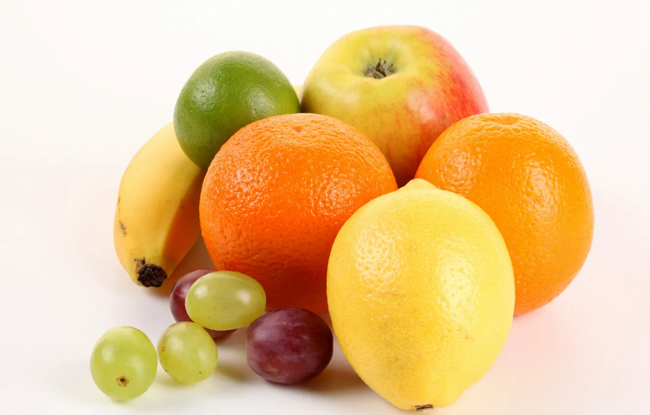 Фото обои белый фон, фрукты, витамины