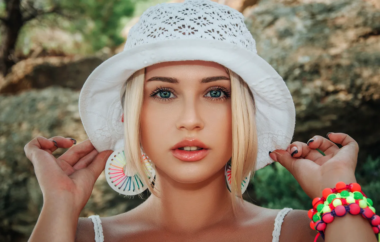 Фото обои взгляд, девушка, модель, шляпа, блондинка, Ksenia, Maksym Platov