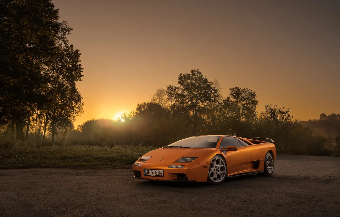 Фото обои закат, вечер, Lamborghini, суперкар, Diablo, Diablo VT, by Arnoldas Ivanauskas