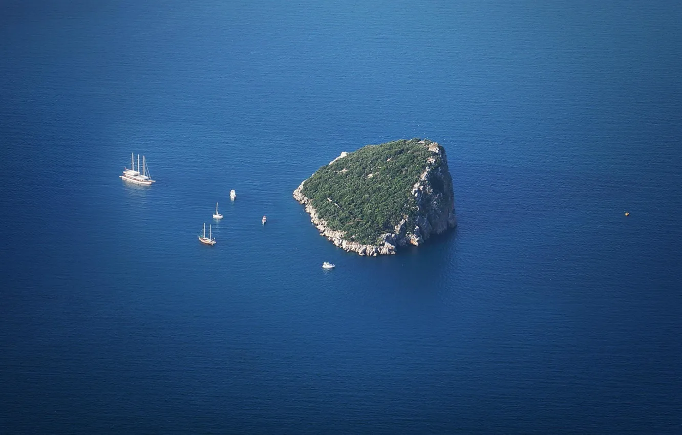 Фото обои море, остров, яхты, Aerial View