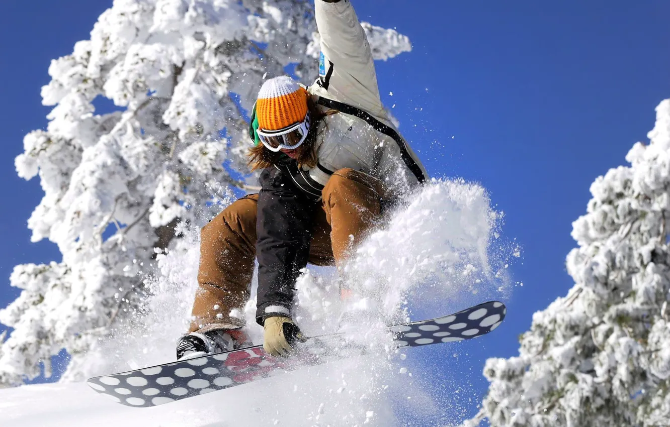 Фото обои небо, девушка, снег, сноуборд, Snowboard