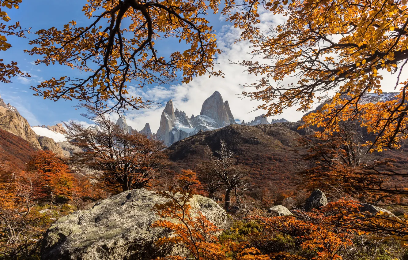 Фото обои осень, пейзаж, горы, природа, камни, Аргентина, Патагония