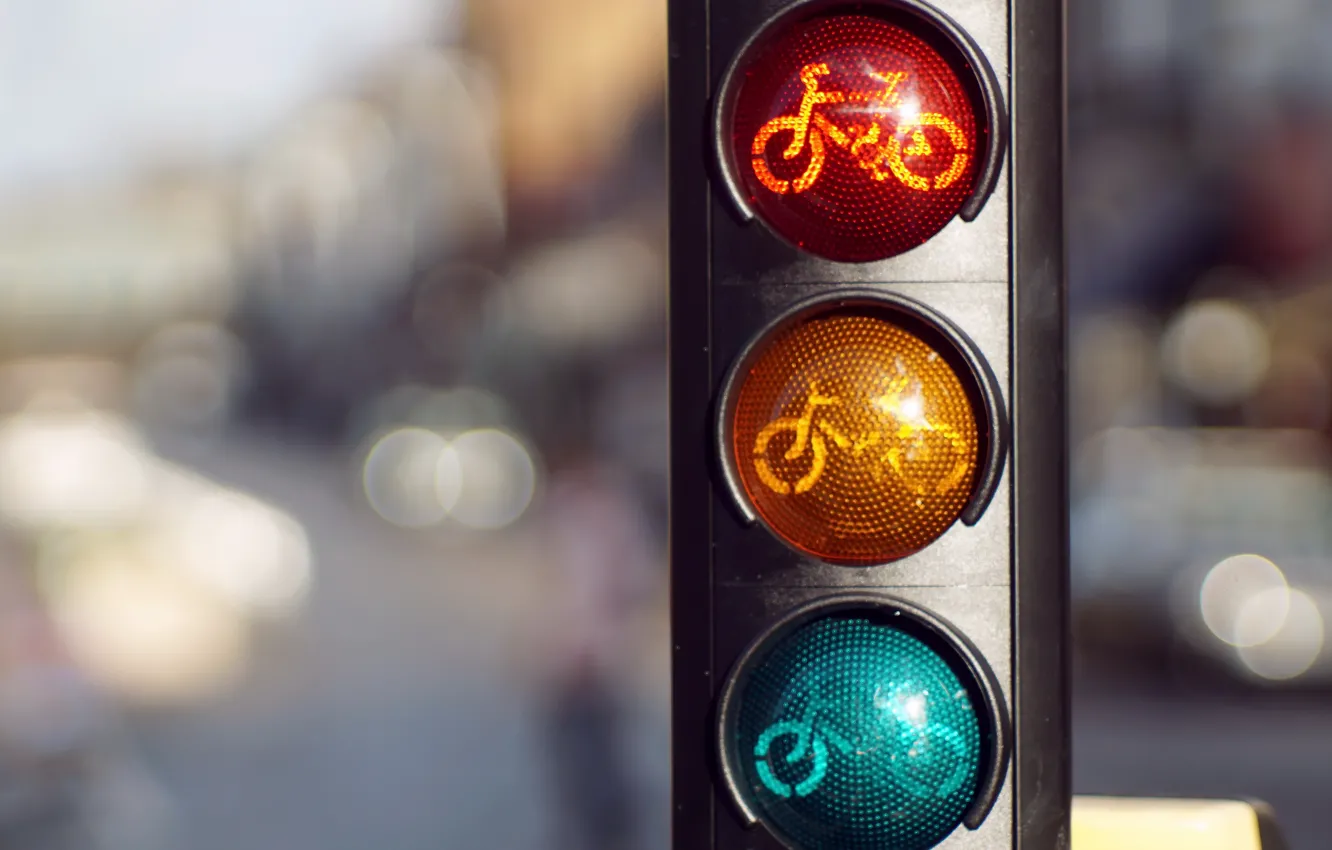 Фото обои город, светофор, Bikeh lights