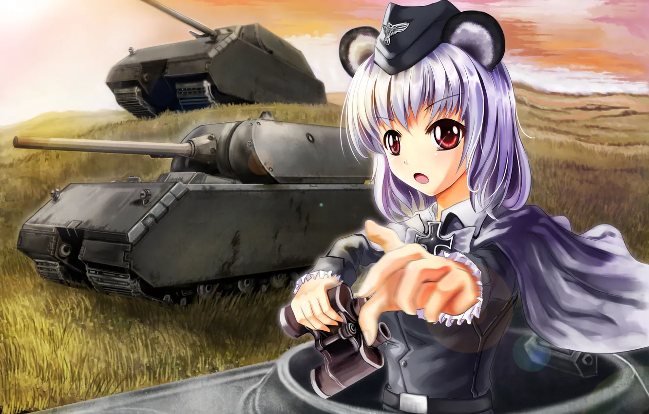 Фото обои Девушки, Танк, Сверхтяжёлый танк, Girls und Panzer, Маус, Panzerkampfwagen VIII, Porsche Typ 205, Sd.Kfz 205
