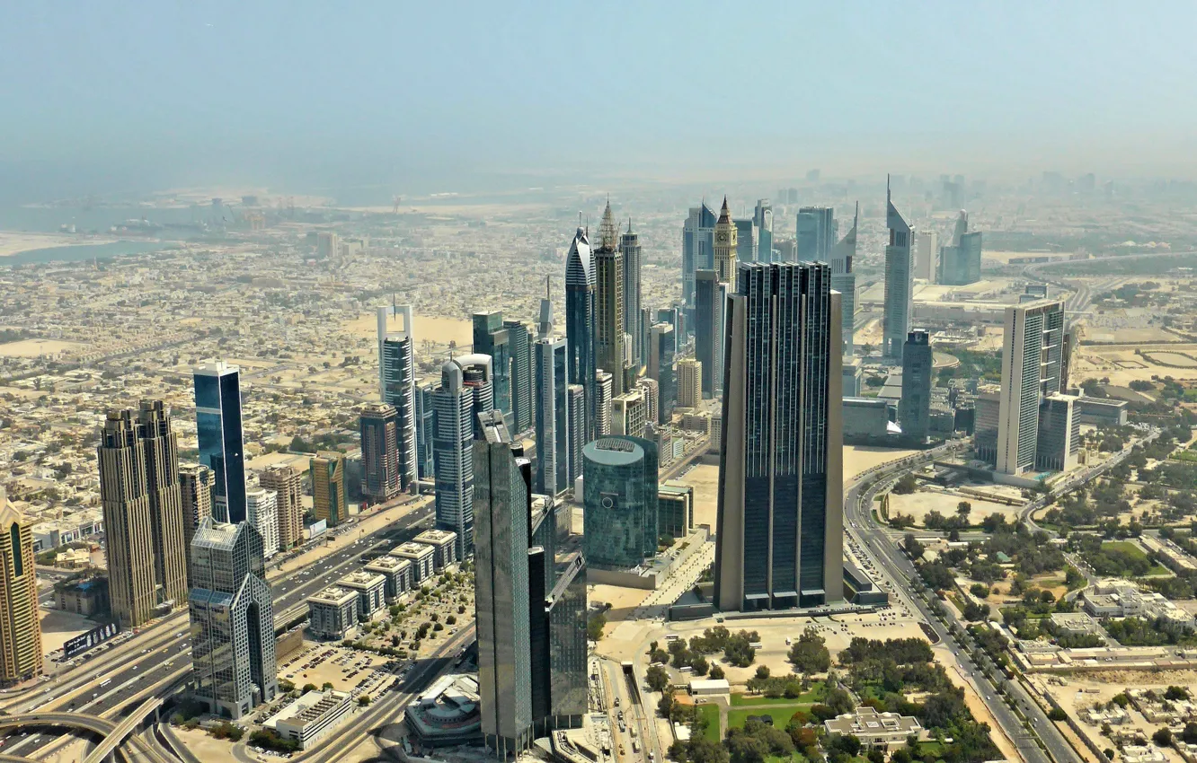 Фото обои дымка, Дубай, небоскрёбы, ОАЭ