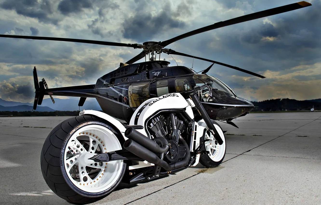 Фото обои Gallardo, Helicopter, Custom, Motorcycle
