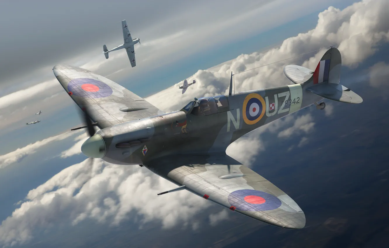 Фото обои истребитель, Великобритания, польша, Raf, Antonis Karidis, Supermarine Spitfire Mk.IIa