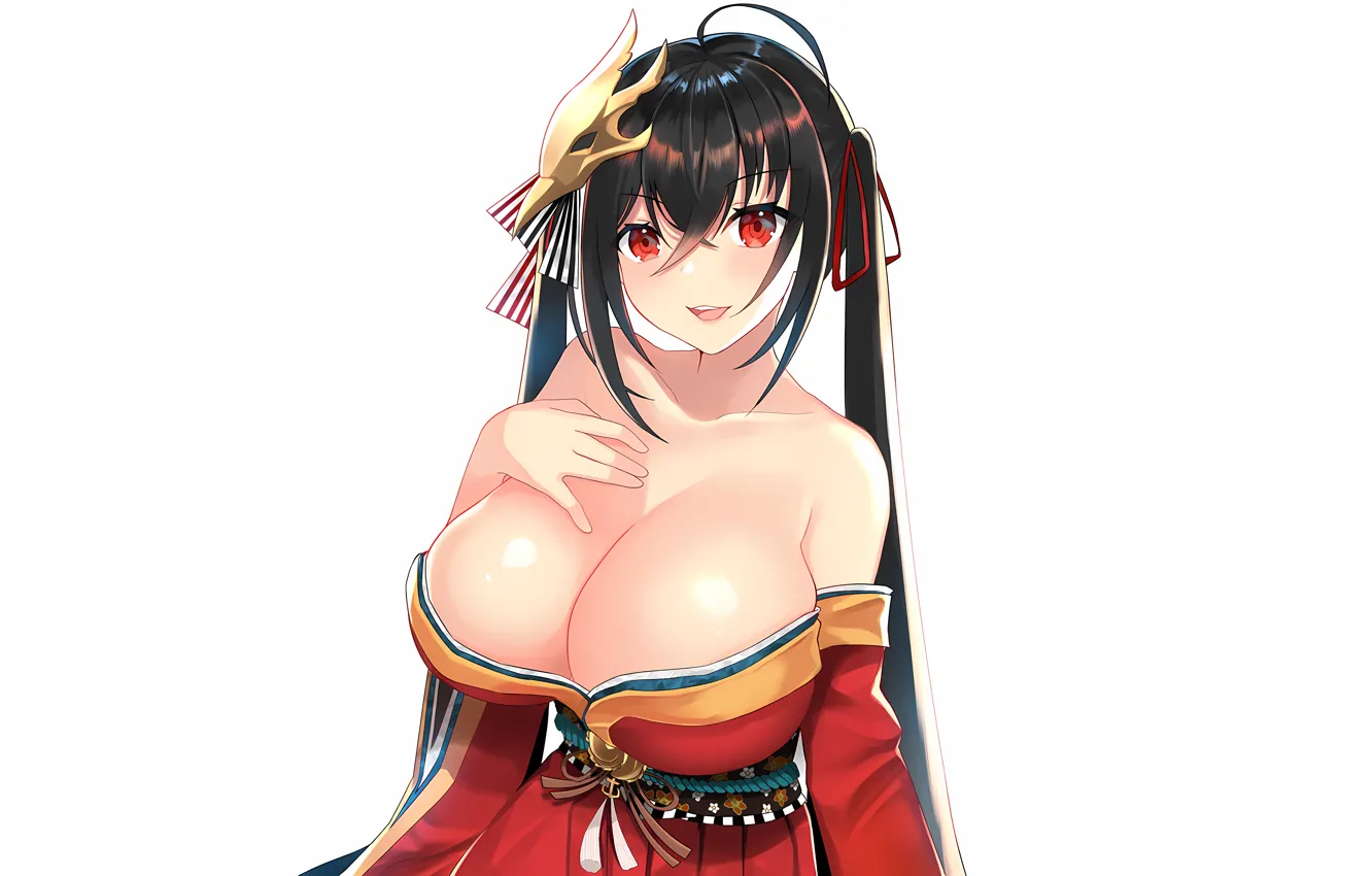 Фото обои girl, sexy, yukata, cleavage, long hair, boobs, anime, beautiful