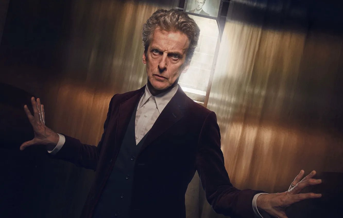 Фото обои взгляд, стены, руки, актер, мужчина, Doctor Who, Доктор Кто, Peter Capaldi