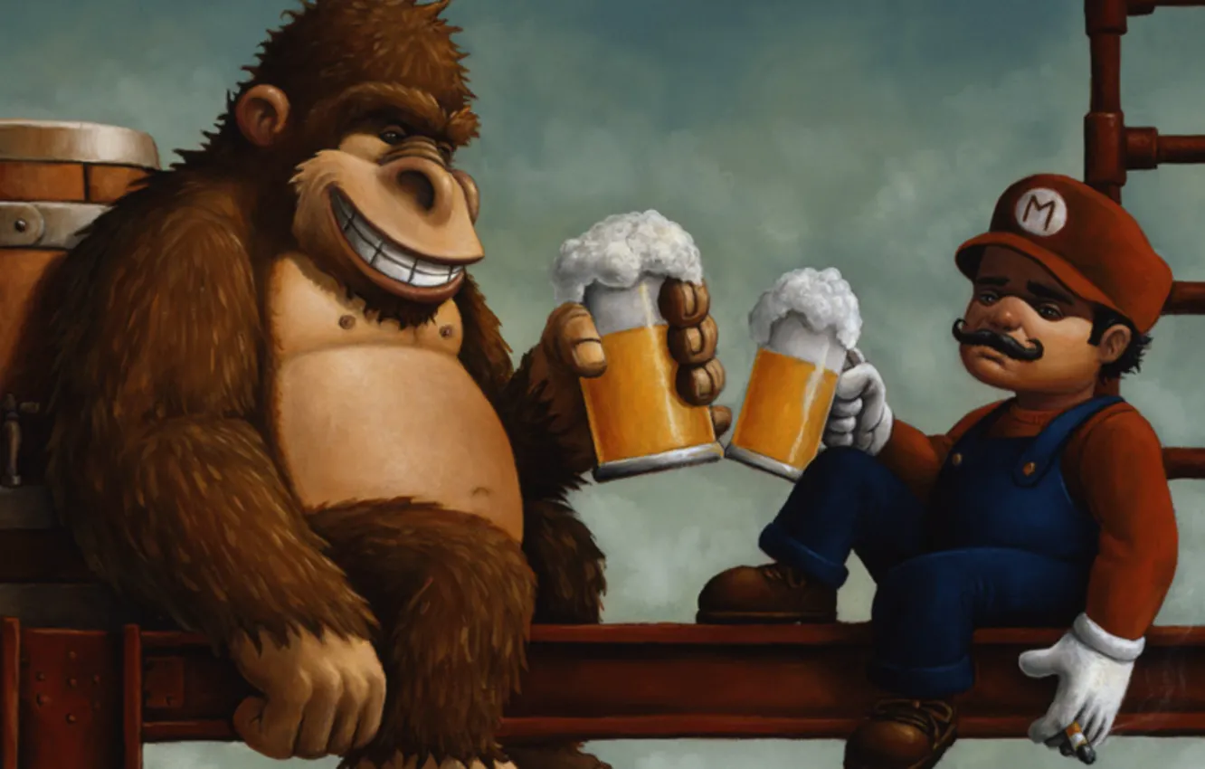 Фото обои пиво, бочка, Mario, Donkey Kong