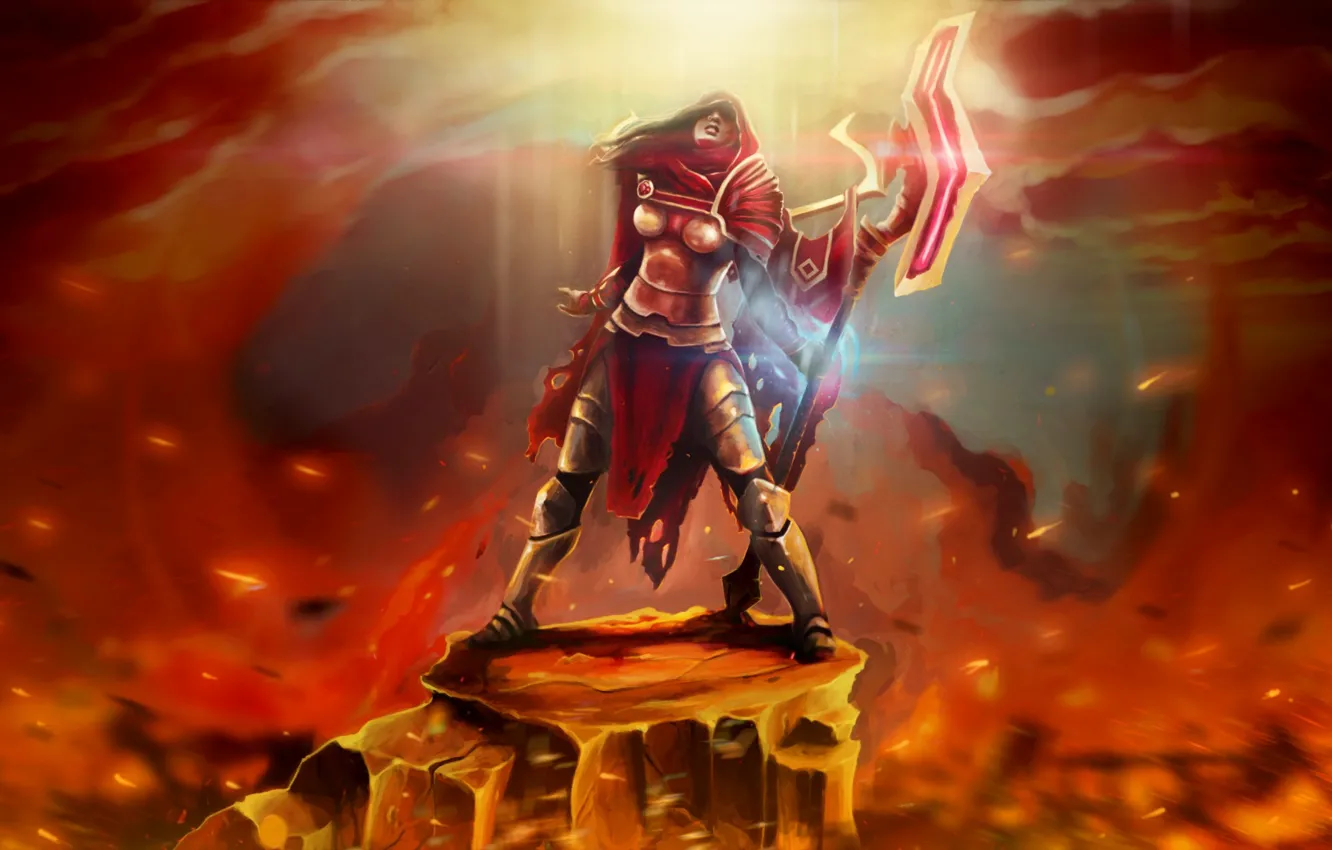 Фото обои девушка, огни, оружие, доспехи, арт, dota 2, Tresdin, Legion Commander