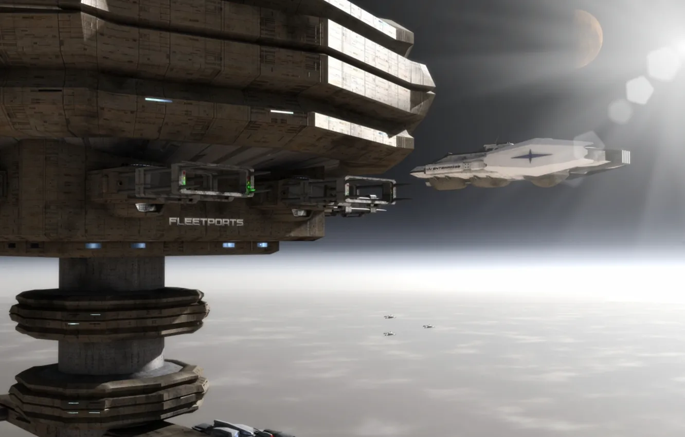 Фото обои planet, spaceships, fleetports arrival