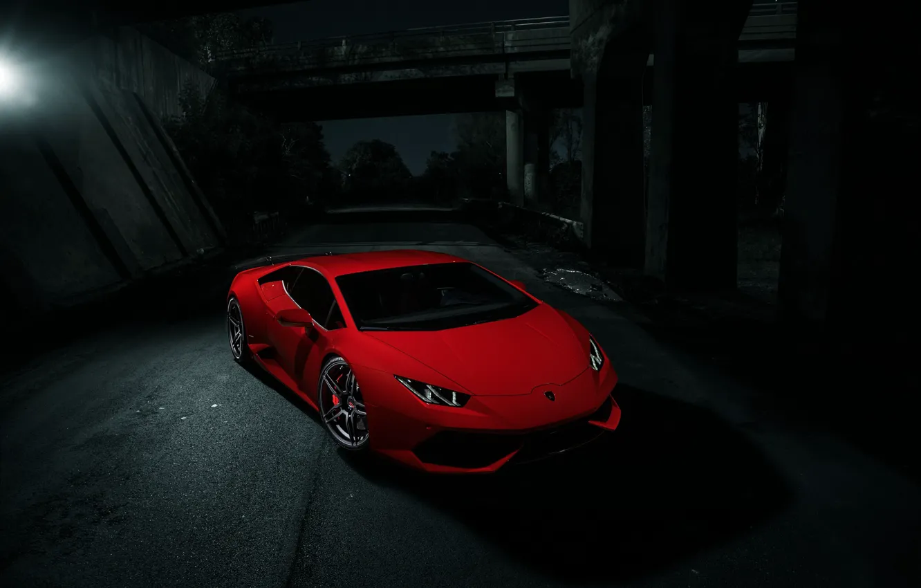 Фото обои Lamborghini, Dark, Red, Front, Color, Huracan, LP610-4, Nigth
