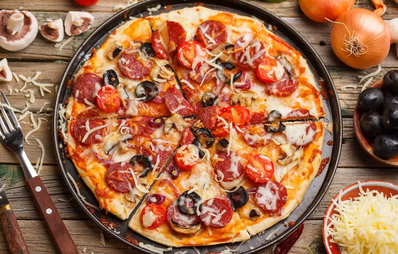 Фото обои пицца, помидор, начинка