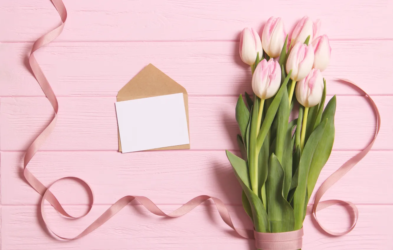 Фото обои цветы, букет, тюльпаны, розовые, wood, pink, flowers, beautiful