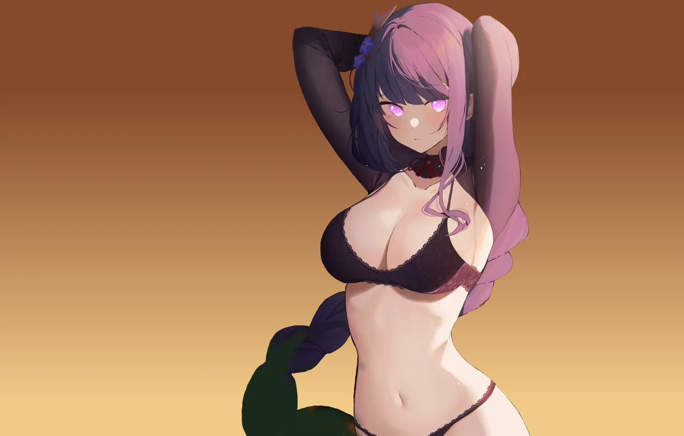 Фото обои girl, sexy, bra, panties, boobs, anime, purple eyes, pretty