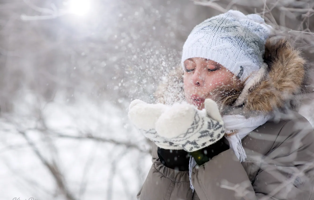 Фото обои зима, девушка, снег