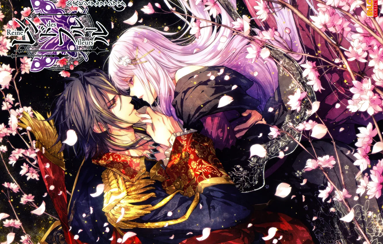 Фото обои violette, эполет, visual novel, розовые волосы, reine des fleurs, королева цветов, by kagerou usuba, лепестки …