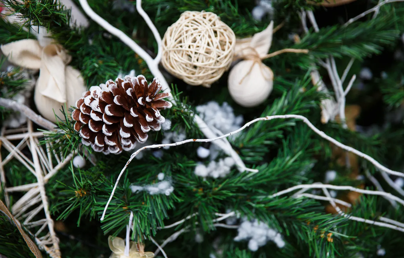 Фото обои украшения, игрушки, елка, Новый Год, Рождество, happy, Christmas, шишки