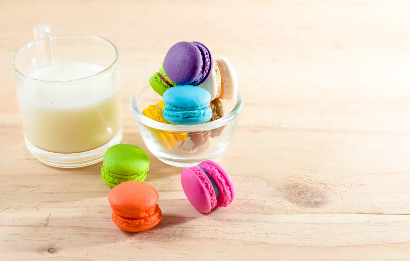 Фото обои молоко, пирожное, макаруны