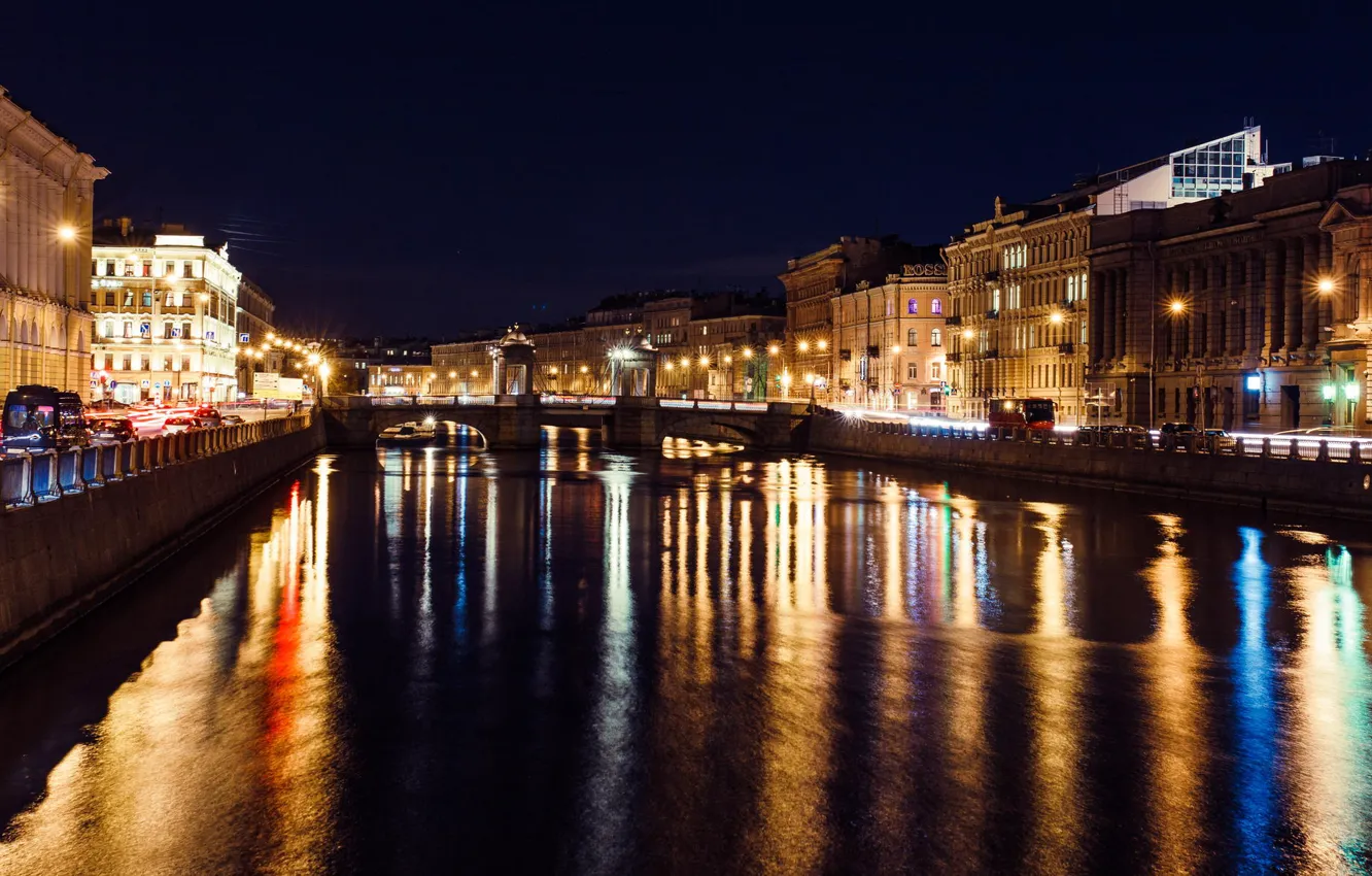 Фото обои огни, река, Ночь, Питер, Санкт-Петербург, Россия, Russia, спб