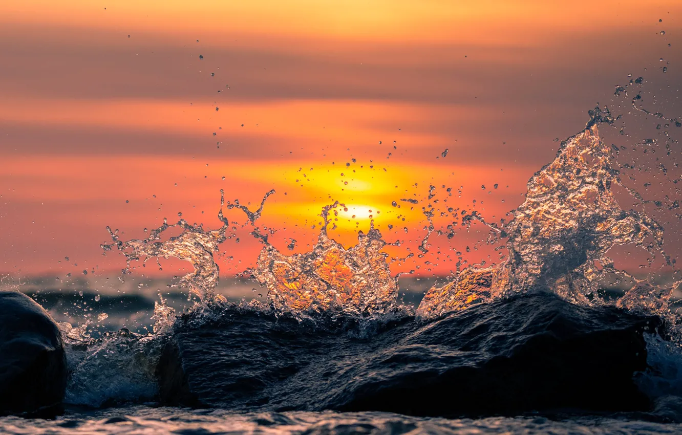 Фото обои waves, nature, sunset, sun, Sea