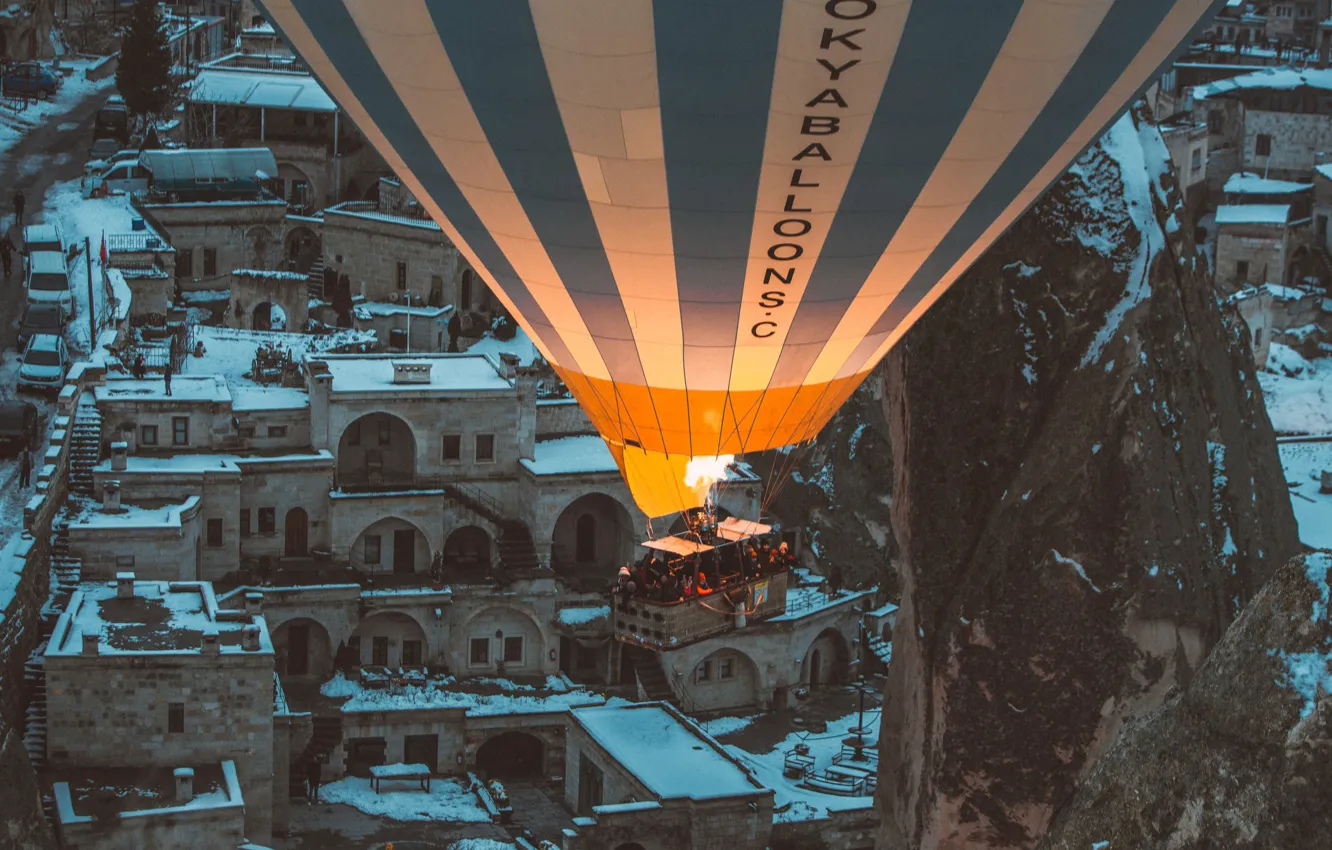 Фото обои горы, воздушный шар, люди, воздухоплавание, mountains, people, balloon, ballooning