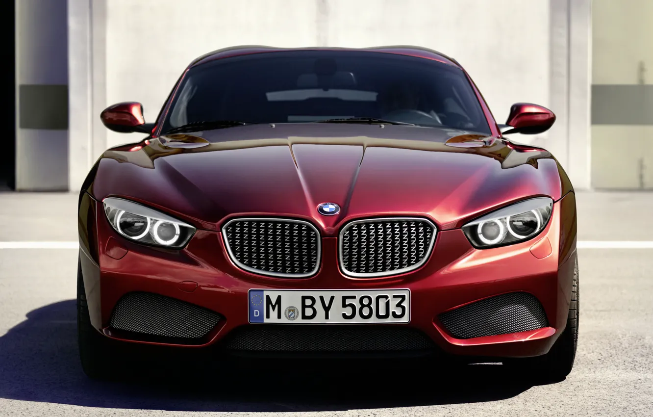 Фото обои красный, фары, купе, BMW, БМВ, Coupe, передок, Zagato