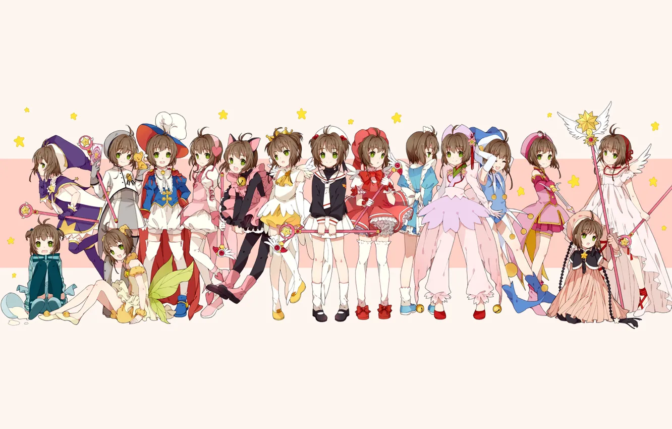 Фото обои карты, одежда, Сакура, позы, Cardcaptor Sakura