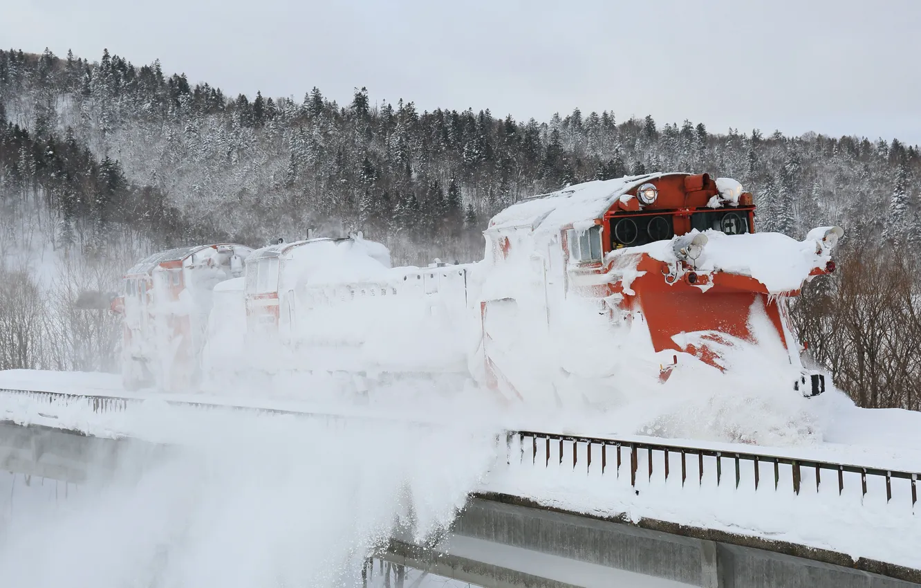 Фото обои зима, снег, поезд, очищение