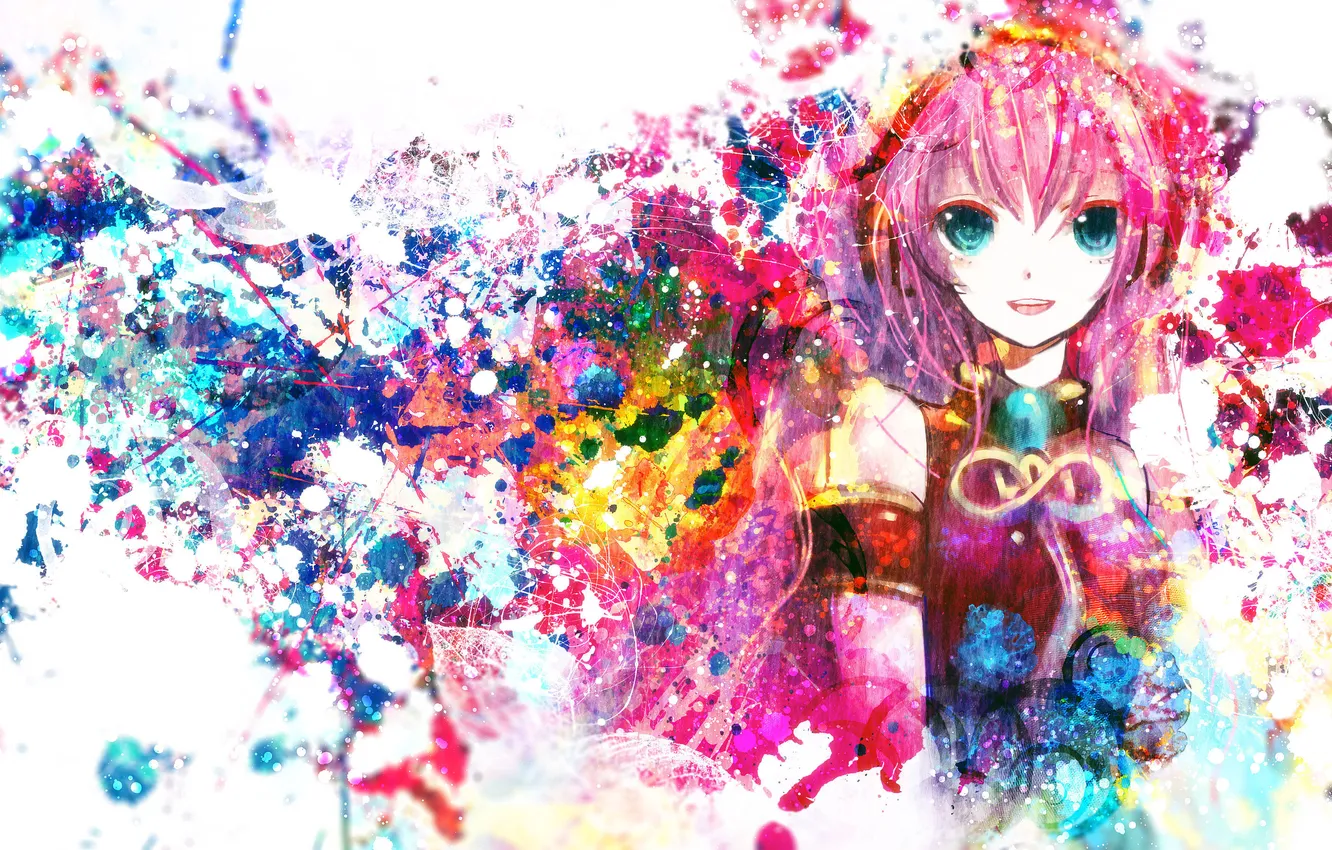 Фото обои девушка, улыбка, colorful, арт, vocaloid, megurine luka, вокалоид, sazanami shione