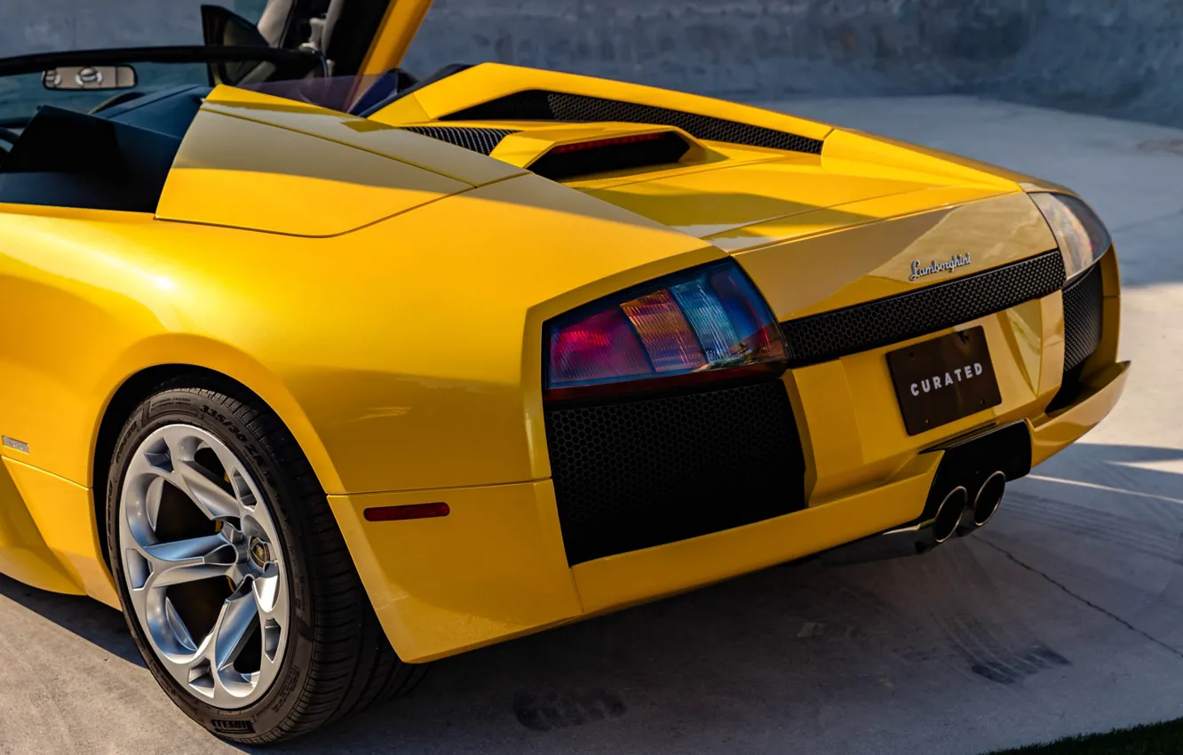 Фото обои Lamborghini, yellow, Murcielago, rear view, Lamborghini Murcielago Roadster