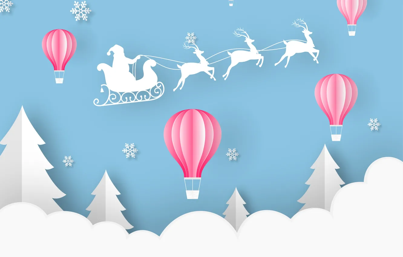 Фото обои зима, новый год, Синий, Бумага, Облако, Снежинки, Санта, Дед Мороз