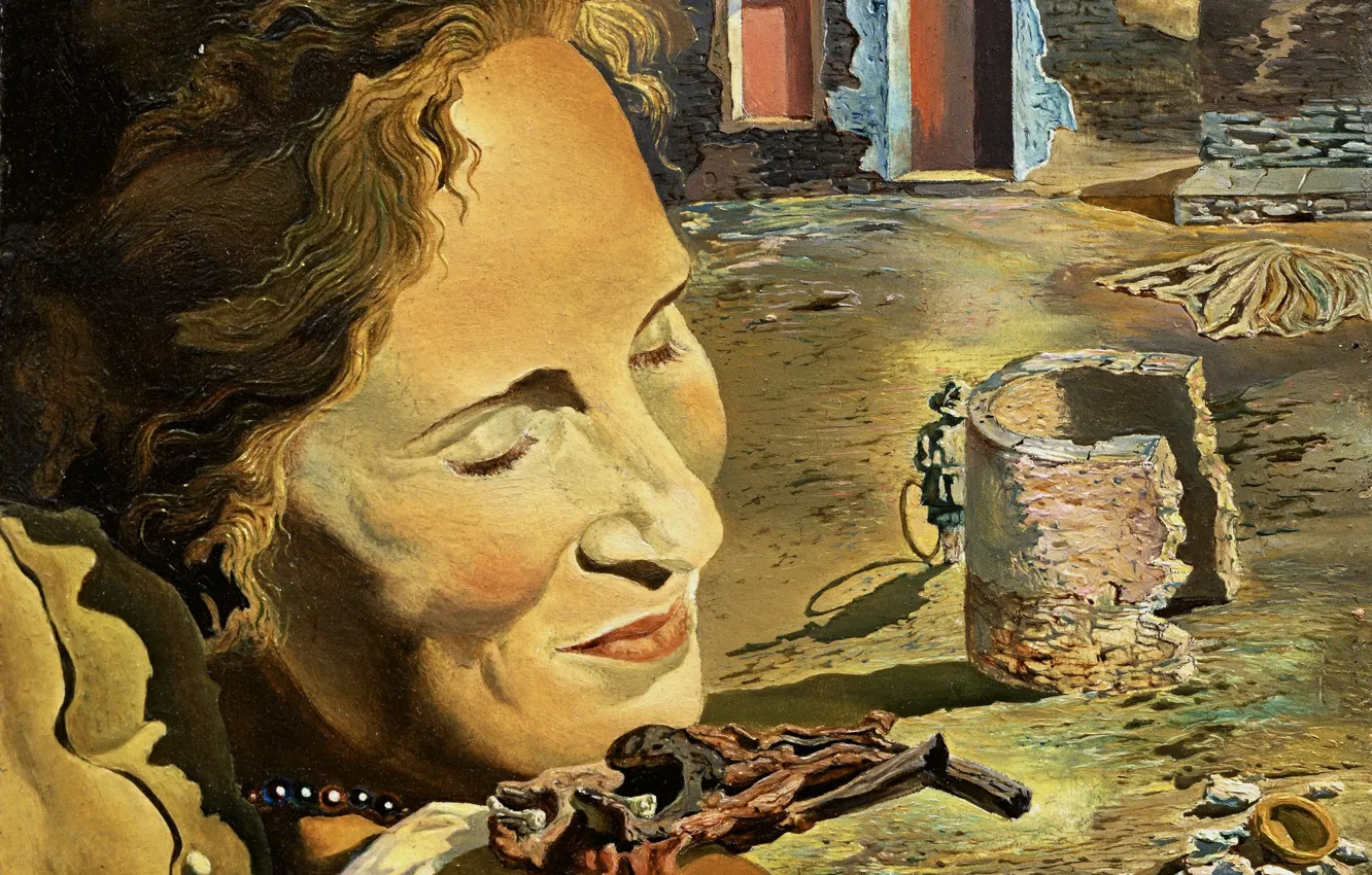 Фото обои сюрреализм, картина, Сальвадор Дали, Salvador Dali, Портрет Гала с Двумя Ягнятами