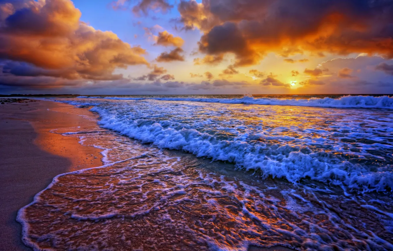 Фото обои beach, sea, sunset, seashore
