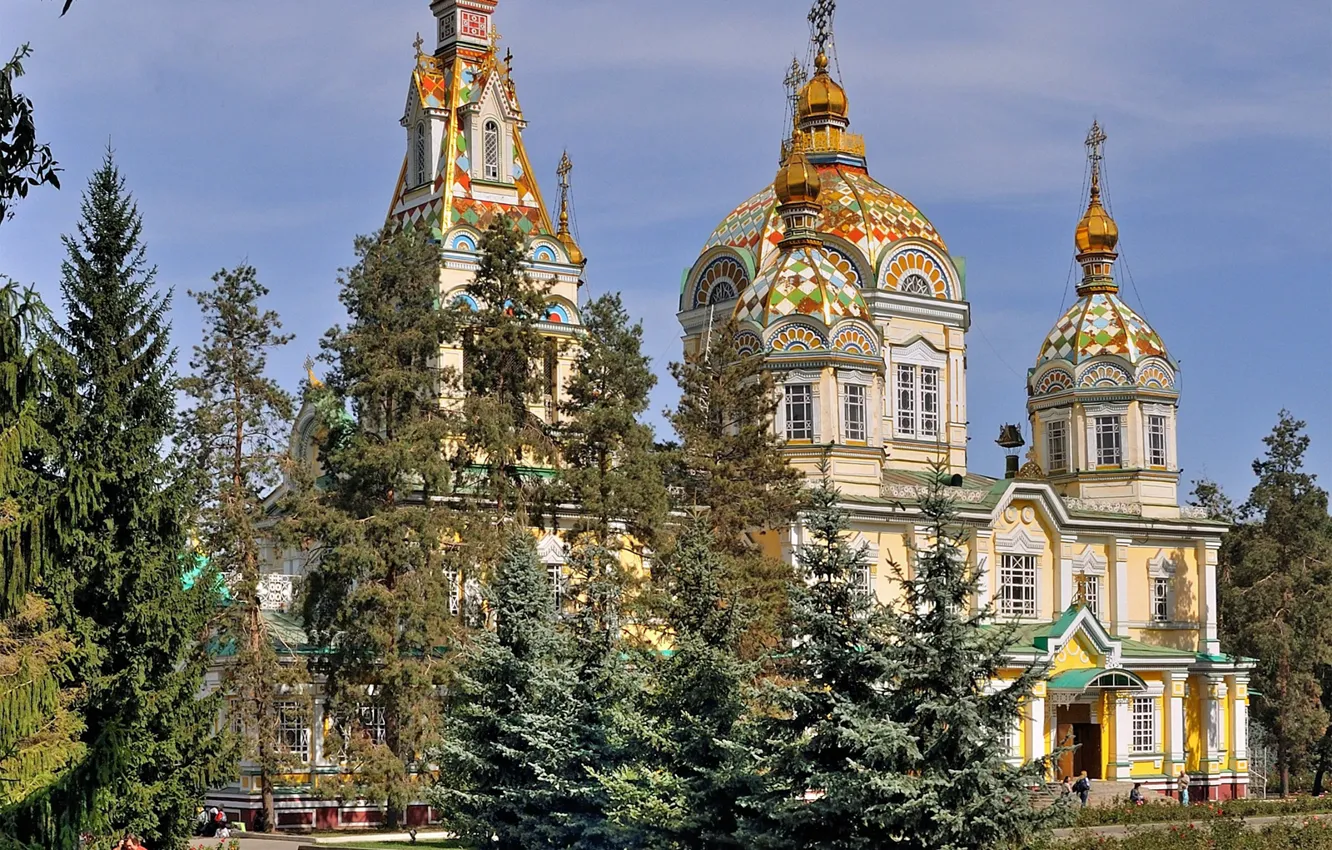 Фото обои парк, церковь, Казахстан