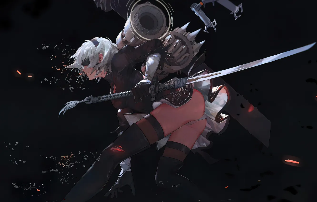Фото обои katana, warrior, Sexy Babe, Game Art, Nier Automata, YoRHa, game character, Yorha No2
