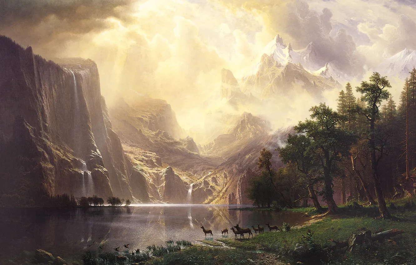 Фото обои пейзаж, природа, арт, Albert Bierstadt, Альберт Бирштадт, Among the Sierra Nevada Mountains-California