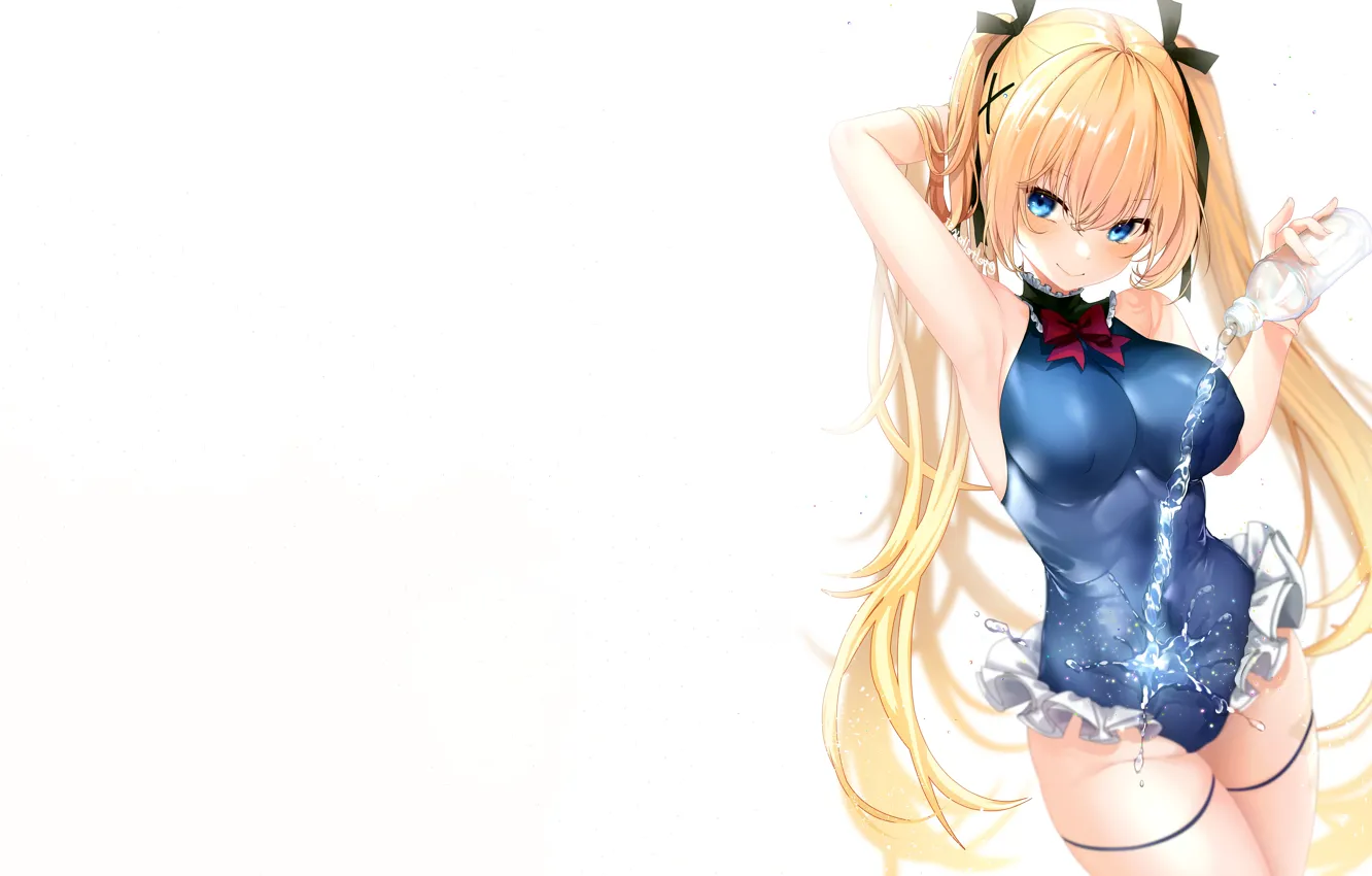 Фото обои girl, sexy, long hair, boobs, anime, blue eyes, beautiful, pretty